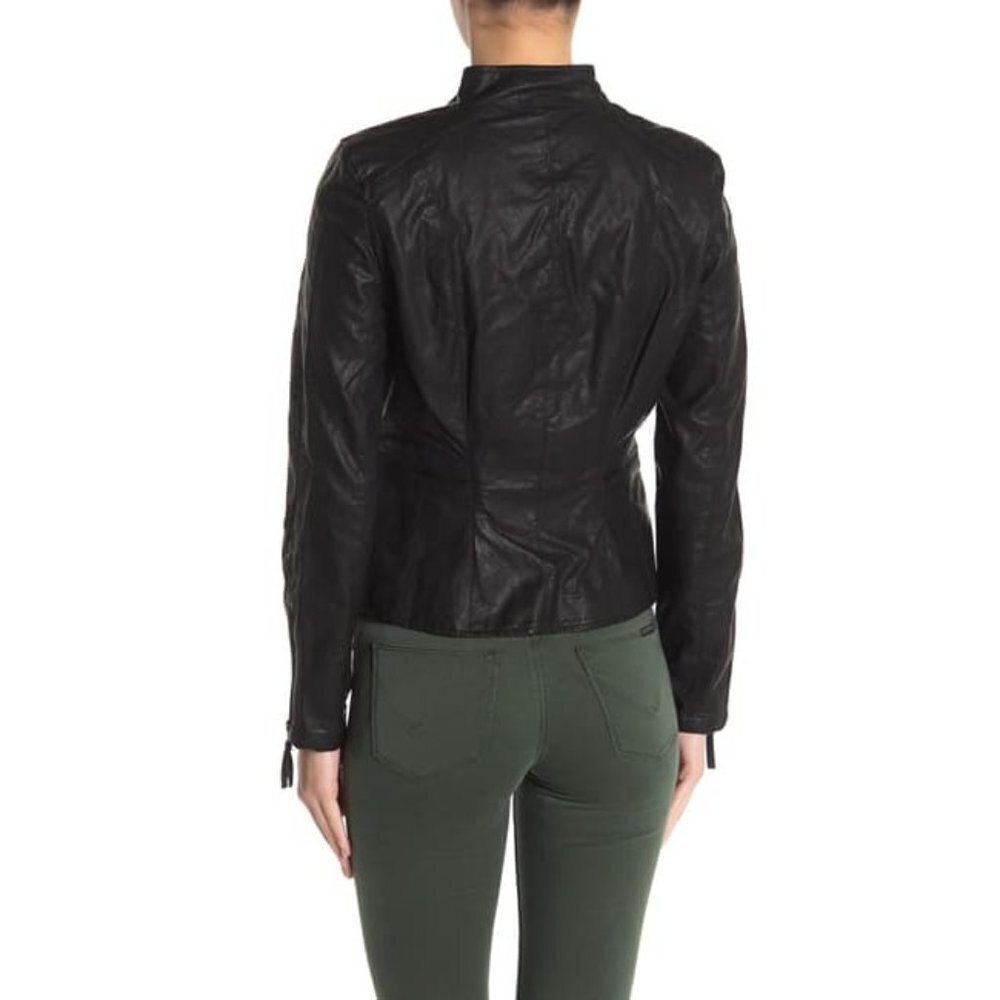Blank NYC Black Leather Moto Asymmetrical Jacket Size M Flattering Fit - Picture 4 of 10